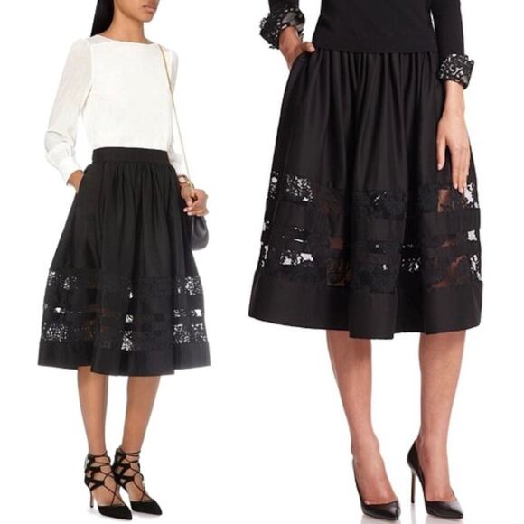 ALICE & OLIVIA NWOT Pleated Tiered Floral Lace Embroidered Black Skirt – XS/0 - Picture 1 of 12